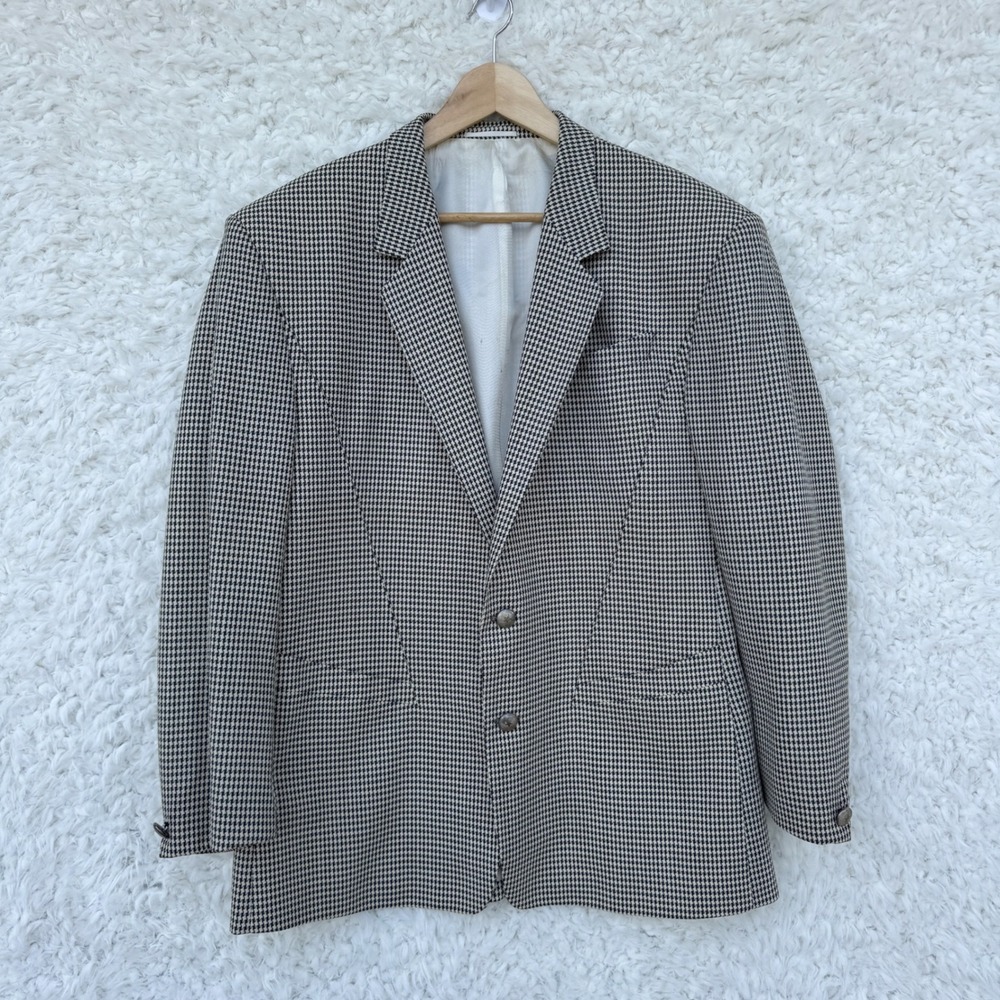 Thierry Mugler VTG Mens‎ Unisex Houndstooth Wool Blazer Jacket Size 54 XL *READ*